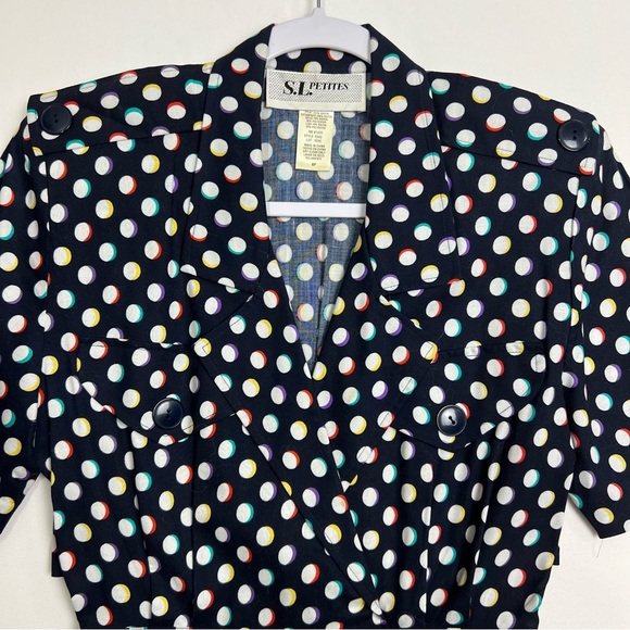 Vintage 80s S.L. Fashions Polka Dot Black Romper Playsuit Pockets Pin Up Size 6P - Picture 3 of 7